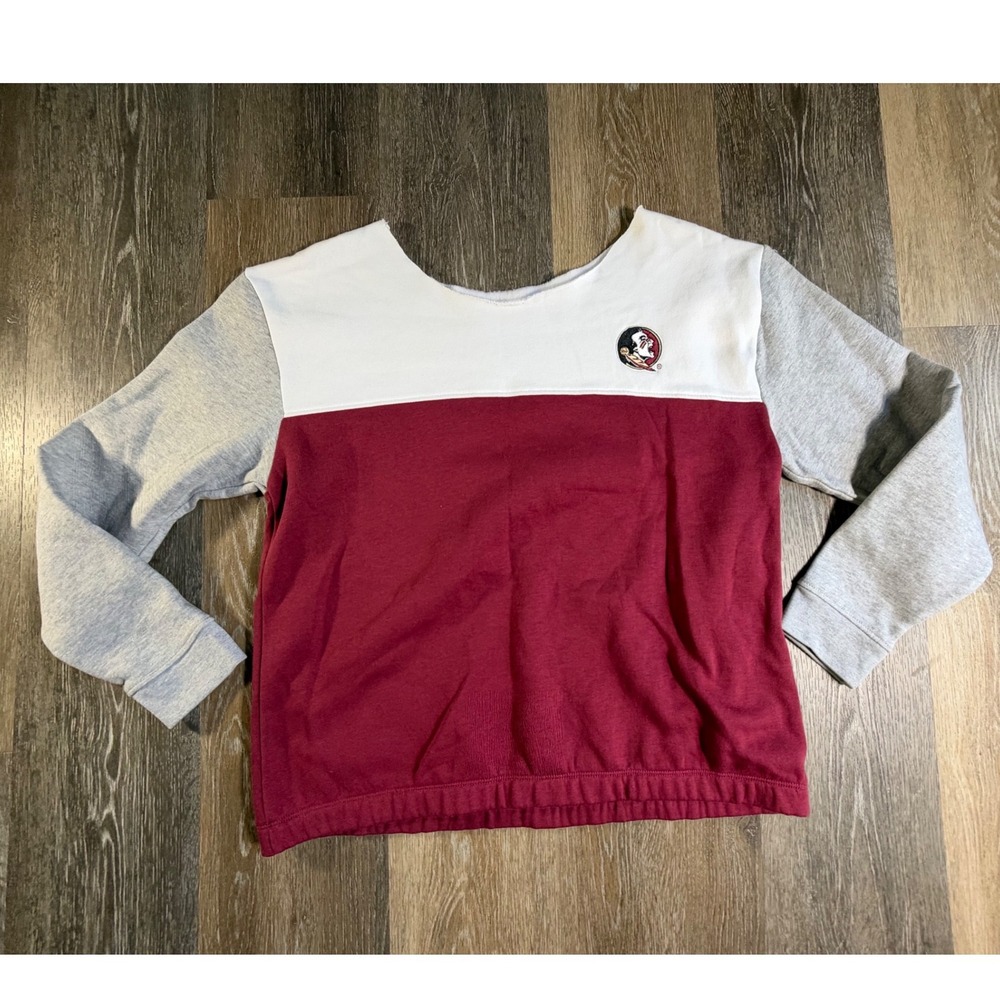 FSU Seminoles Sweatshirt Women Medium Garnet Grey Colorblock Cut Neck